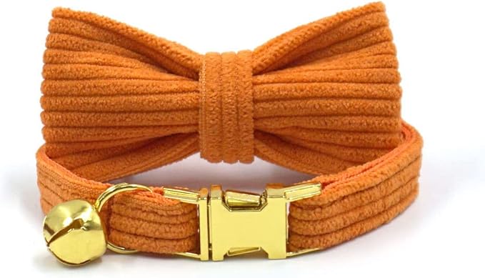 Cute Custom Cat Collar with Bells & Name Tag, Personalized Cat Collars for Girl & Boy Cats, Kitten Collar with Bell (Honey Orange-Striped)