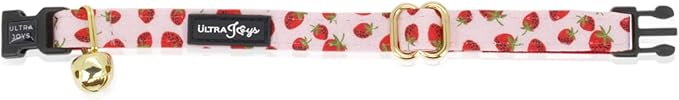 Ultra Joys Cat Collar with Bells - Breakaway for Cats, Boy & Girl Cat Collars Kitten Collar with Bell - Break Away Collar for Cats - Breakaway Cat Collar with Bandana Strawberry Small