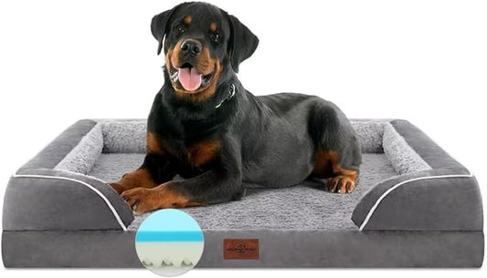 Comfort Expression Orthopedic Dog Bed for Extra Large Dogs 45x35 Inch, Waterproof Supportive Memory Foam XL Pet Bed with Removable Bolster, Dog Couch with Washable Cover & Non-Slip Bottom, Silver Grey