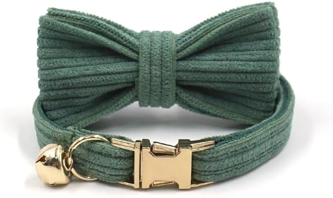 Cute Custom Cat Collar with Bells & Name Tag, Personalized Cat Collars for Girl & Boy Cats, Kitten Collar with Bell (Green-Striped)