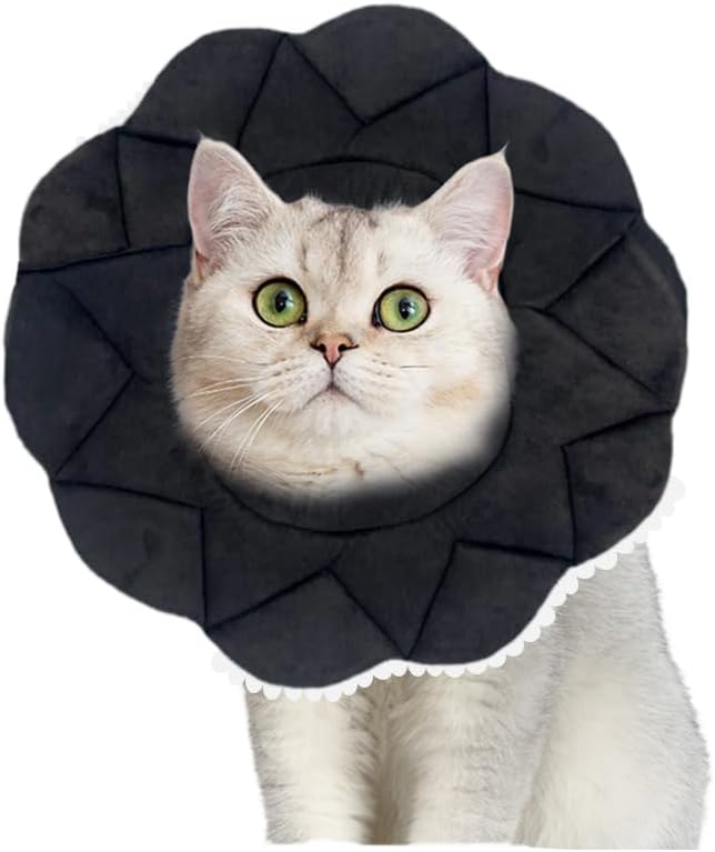 Soft Recovery Cone for Cats, Adjustable Post-Surgery Protective Collar, Comfortable Elizabethan Collar for Cats, Kittens, and Puppies to Prevent Wound Licking, E-Collar (美/首巻/黒/S)