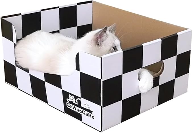 Extra Large Cat Cardboard Scratch with Box Bigger Space Double-Sided Scratching Refillable Pad Scratcher Board Window Handle Design Easy to Clean Scraps Scratched Bed for Indoor Cats