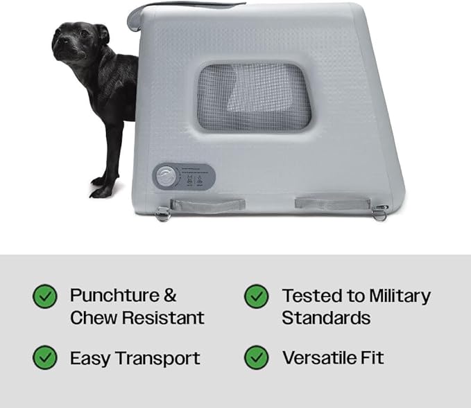 Diggs Enventur Medium Inflatable Travel Dog Crate – Ultra-Light & Portable Dog Crate – Puncture-Resistant, Waterproof, Compact – Safe, Durable for Adventures & Travel - 34" L x 22.5" W x 27" H (Grey)