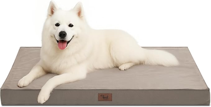 Outdoor Large Washable Dog Bed, Orthopedic Egg Crate Foam Dog Crate Mat for Large Dogs with Removable Oxford Cooling Cover, Khaki