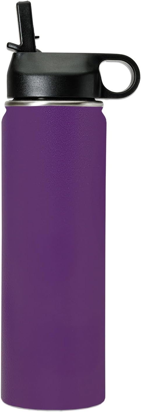 LaserGram Personalized Water Bottle, Dragon, Stainless Steel Double Wall Vacuum Insulated with Flip Top Straw, Custom Engraved Gift (20oz / 590ml Dark Purple)