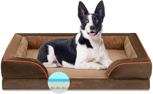 Comfort Expression Orthopedic Dog Bed for Large Dogs 36x27 Inch, Waterproof Supportive Memory Foam Large Pet Bed with Removable Bolsters, Dog Couch with Washable Cover & Non-Slip Bottom, Khaki Brown