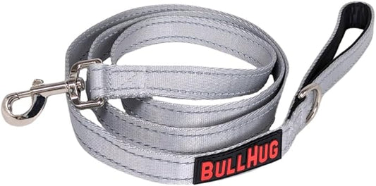 BULLHUG 6 FT Bulldog Leash with Padded Handle. Perfect for Bulldogs, French Bulldogs, Pugs & All Breeds. Leashes for Walking, Training Lead for Bulldogs (Silver)