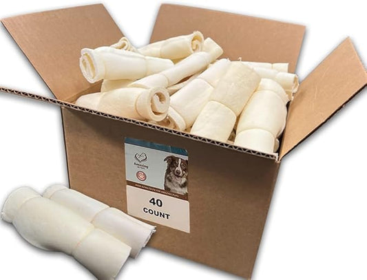 Amazing Dog Treats - Beef Cheek Rolls (6" Regular - 40 Pcs Bulk) - Safe Rawhide Alternative Dog Chew - Great for Power Chewers - Long Lasting Dog Chew - Retriever Rolls for Dogs…