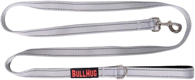 BULLHUG 6 FT Bulldog Leash with Padded Handle. Perfect for Bulldogs, French Bulldogs, Pugs & All Breeds. Leashes for Walking, Training Lead for Bulldogs (Silver)