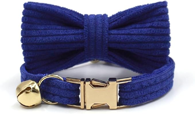 Cute Custom Cat Collar with Bells & Name Tag, Personalized Cat Collars for Girl & Boy Cats, Kitten Collar with Bell (Royal Blue-Striped)