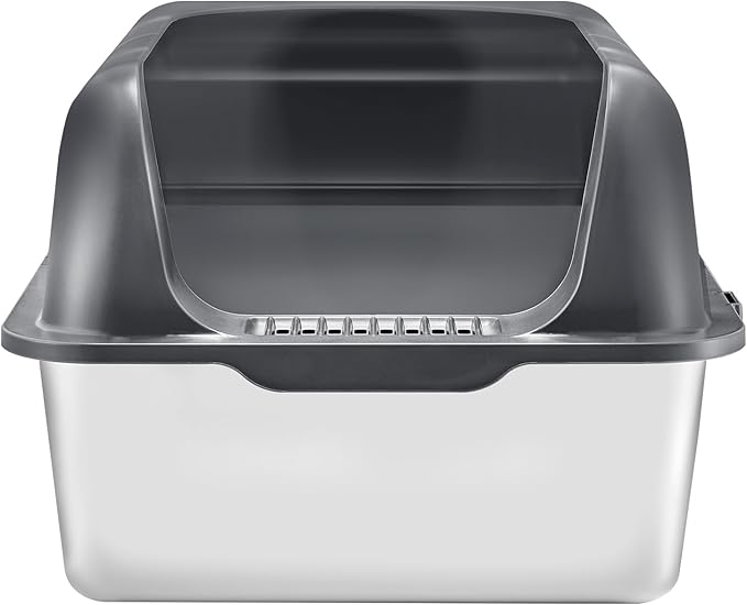 VEVOR Stainless Steel Cat Litter Box with Lid, XL Extra Large Enclosed Cat Box for Big Cats, High Sides Metal Litter Box, Anti Leakage,Odor-Free & Easy Cleaning,Include Scoop & Foot Board