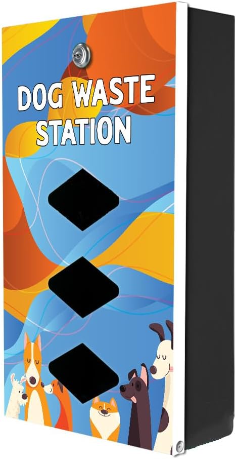 DISPENSE-ART™ collection "Abstract Dogs" - Custom UV printed design on rust-proof aluminum starter dog waste station/roll bag system - Includes 400 dog waste bags & 10x12 Sign