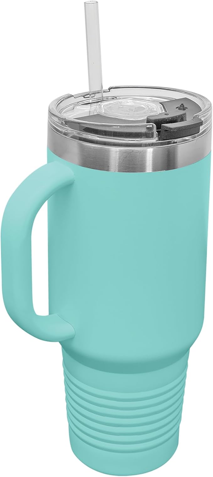 LaserGram 40oz Vacuum Insulated Travel Mug with Handle, Chihuahua Dog, Personalized Engraving Included (Teal)