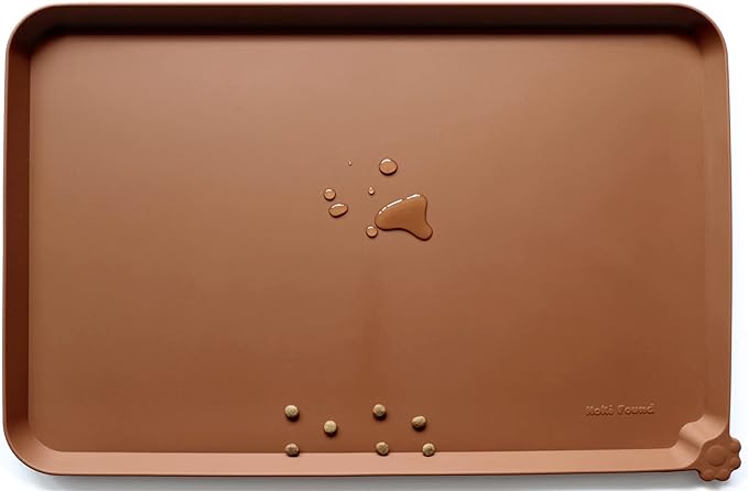 Hoki Found Silicone Pet Food Tray - Non Slip Pet Dog Bowl Mats - Cat Waterproof Mat for Carpet - Caramel