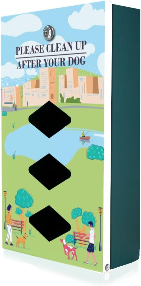 Dispense-Art™ Collection Dog Park Walk - Custom UV-Printed Design on Rust-Proof Aluminum Starter Dog Waste Station/roll Bag System - Includes 400 Waste Bags & 10x12 Sign