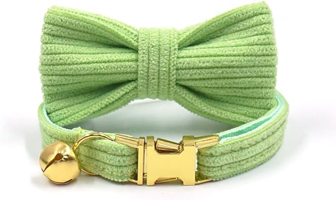 Cute Custom Cat Collar with Bells & Name Tag, Personalized Cat Collars for Girl & Boy Cats, Kitten Collar with Bell (Light Green-Striped)