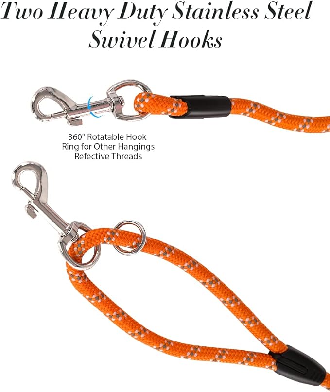 2 Pack Orange&Purple 20FT Long Dog Leashes, Heavy Duty Comfortable Dog Lead for Large Medium Small Dogs Outside Walking, Playing, Camping, or Yard