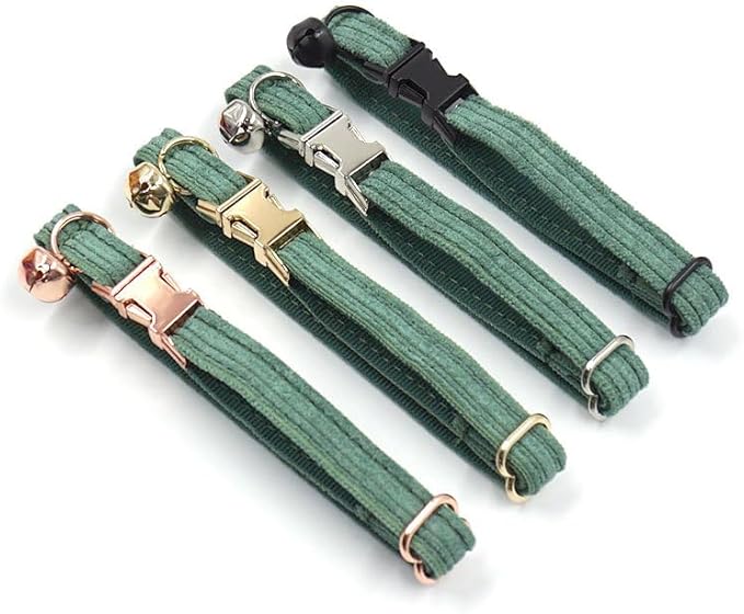 Cute Custom Cat Collar with Bells & Name Tag, Personalized Cat Collars for Girl & Boy Cats, Kitten Collar with Bell (Green-Striped)