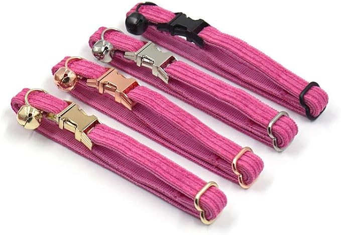 Cute Custom Cat Collar with Bells & Name Tag, Personalized Cat Collars for Girl & Boy Cats, Kitten Collar with Bell (Pink Red-Striped)