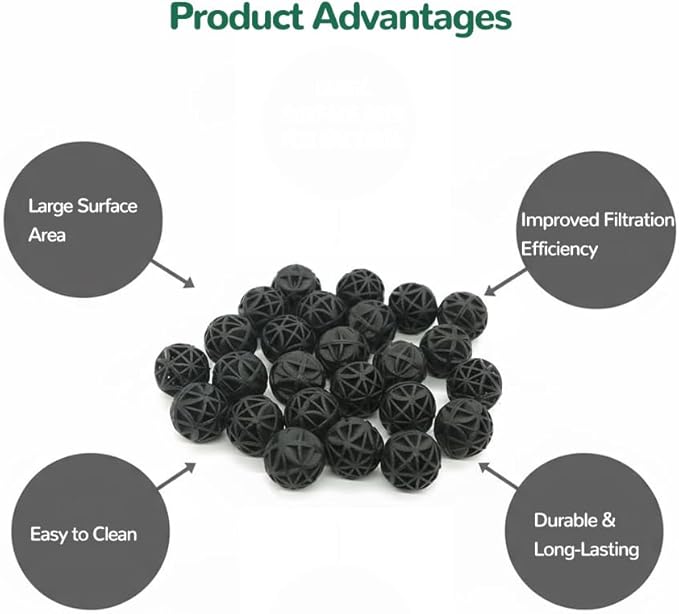 J-star 100pcs 1-Inch Fish Tank Bio Filter Balls, Aquarium & Pond Filter Media, Includes Filter Media Bags, for Wall-Mounted Filter, Bottom Filter