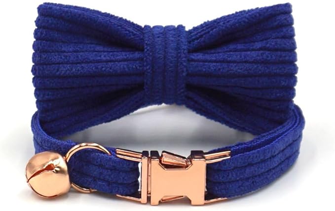 Cute Custom Cat Collar with Bells & Name Tag, Personalized Cat Collars for Girl & Boy Cats, Kitten Collar with Bell (Royal Blue-Striped)