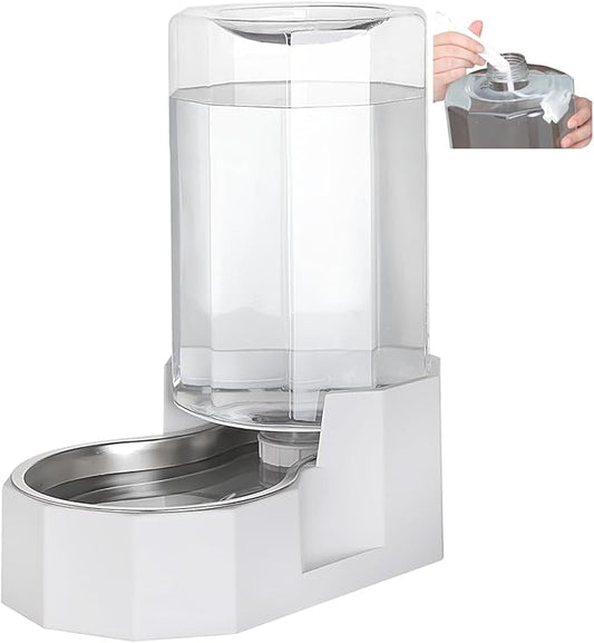 Sfozstra Automatic Pet Water Dispenser: 8L White Gravity Stainless Steel Water Bowl - with Specialized Brush - Angular Water Feeder for Senior Pet Dogs with Neck Pain Relief in Living Room Bedroom