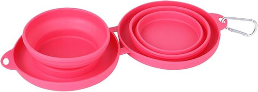 Dog Food Bowl - Dishwasher Safe Foldable Leak Proof Containers for Travel Feeding | Silicone with Double Compartments, Food and Water Bowl Set for Small Medium Pet Car Hiking Camping