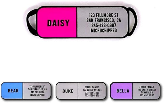 LYP Soundless Collar ID - Deep Engraved Silicone – Engraving Will Last - Pet ID Tags, Dog Tags, Cat Tags (Hot Pink, Small)