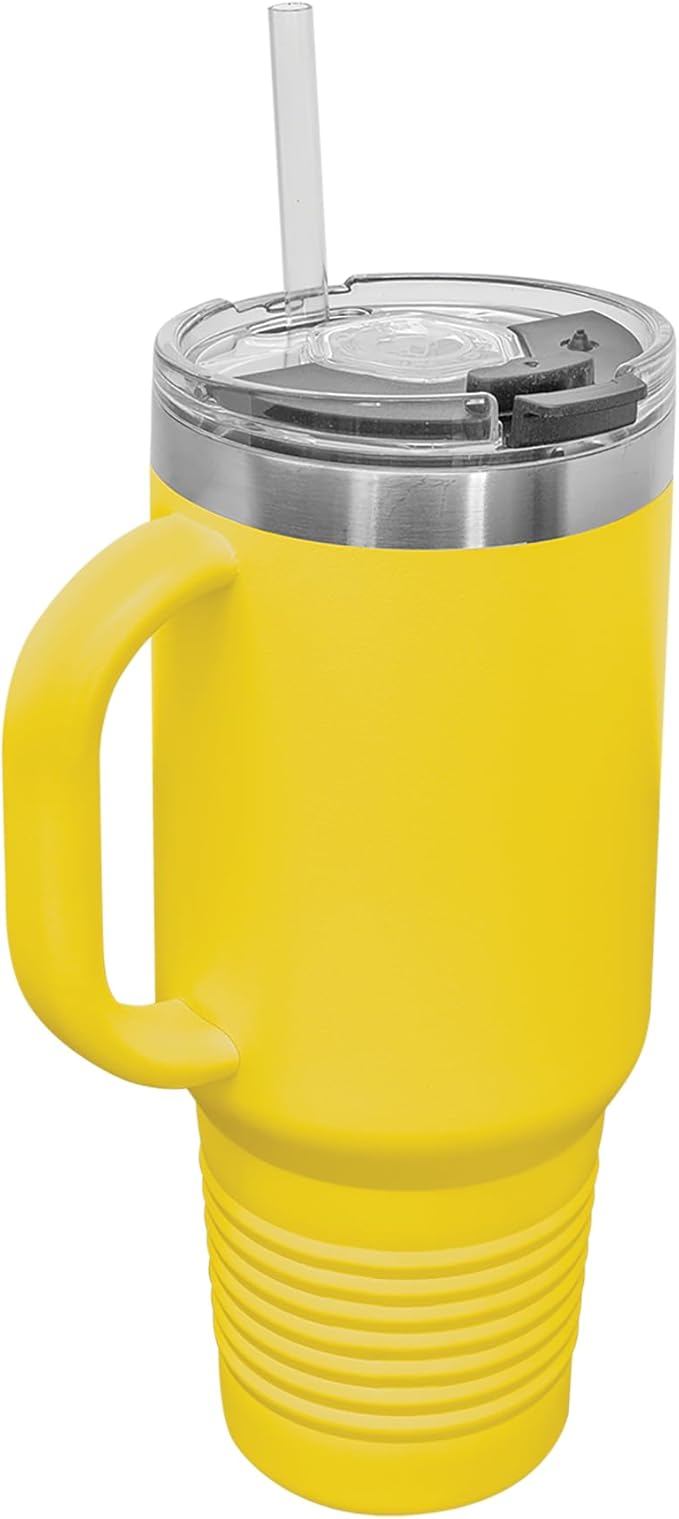 LaserGram 40oz Vacuum Insulated Travel Mug with Handle, Chihuahua Dog, Personalized Engraving Included (Yellow)