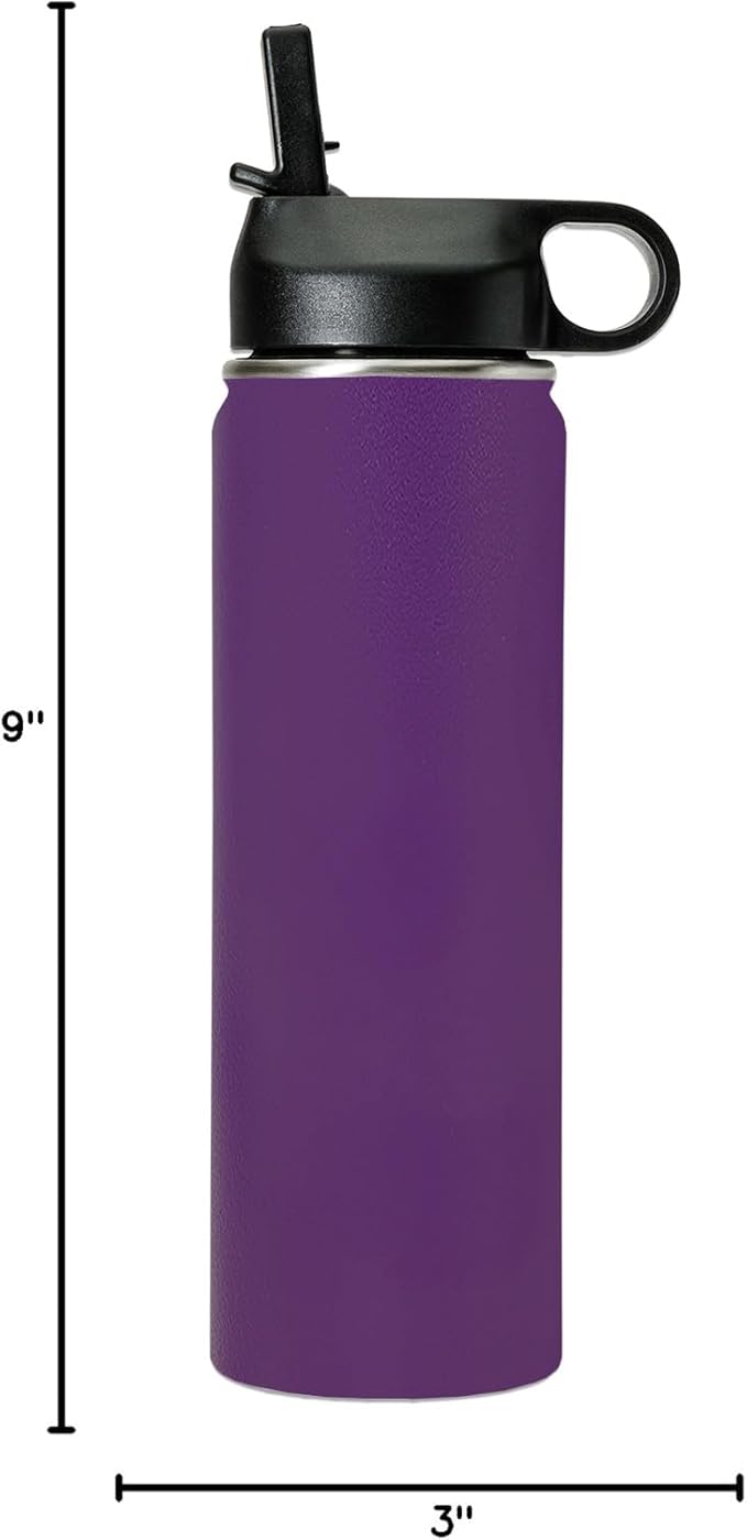 LaserGram Personalized Water Bottle, Dragon, Stainless Steel Double Wall Vacuum Insulated with Flip Top Straw, Custom Engraved Gift (20oz / 590ml Dark Purple)