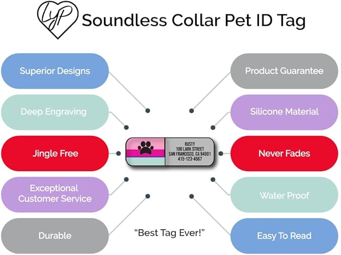 LYP Soundless Slide-On Collar Dog ID Tag - Deep Engraved Silicone – Engraving Will Last - Pet ID Tags, Dog Tags, Cat Tags (Purple, Medium)