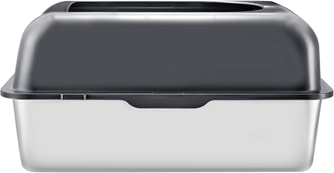 VEVOR Stainless Steel Cat Litter Box with Lid, XL Extra Large Enclosed Cat Box for Big Cats, High Sides Metal Litter Box, Anti Leakage,Odor-Free & Easy Cleaning,Include Scoop & Foot Board