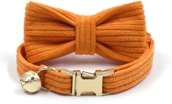 Cute Custom Cat Collar with Bells & Name Tag, Personalized Cat Collars for Girl & Boy Cats, Kitten Collar with Bell (Honey Orange-Striped)
