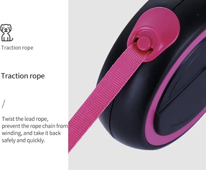 OUTnWILD Retractable Dog Leash, 16 ft Heavy Duty Dog Leash for Large Breeds/Pets Up to 110 lbs, 360° Tangle Free Design with One Touch Quick-Lock Braking System & Anti-Slip Handle. (Pink, L)