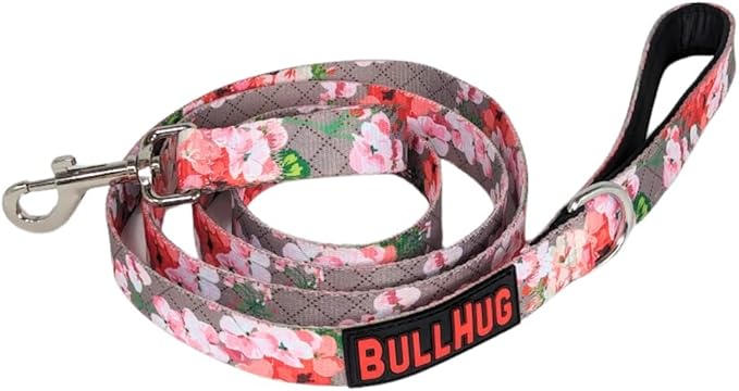 BULLHUG 6 FT Bulldog Leash with Padded Handle. Perfect for Bulldogs, French Bulldogs, Pugs & All Breeds. Leashes for Walking, Training Lead for Bulldogs (Pink Floral)