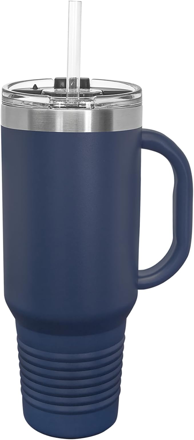 LaserGram 40oz Vacuum Insulated Travel Mug with Handle, Chihuahua Dog, Personalized Engraving Included (Navy Blue)