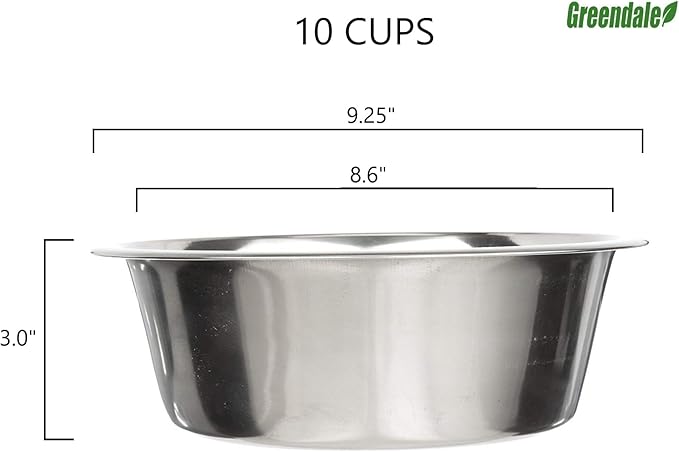 Greendale - 2 Pack - 10 Cup Capacity - Stainless Steel Metal Dog Bowls - Perfect for Dog Food and Water. Wrong Size? Click to Look at Our Size Options.