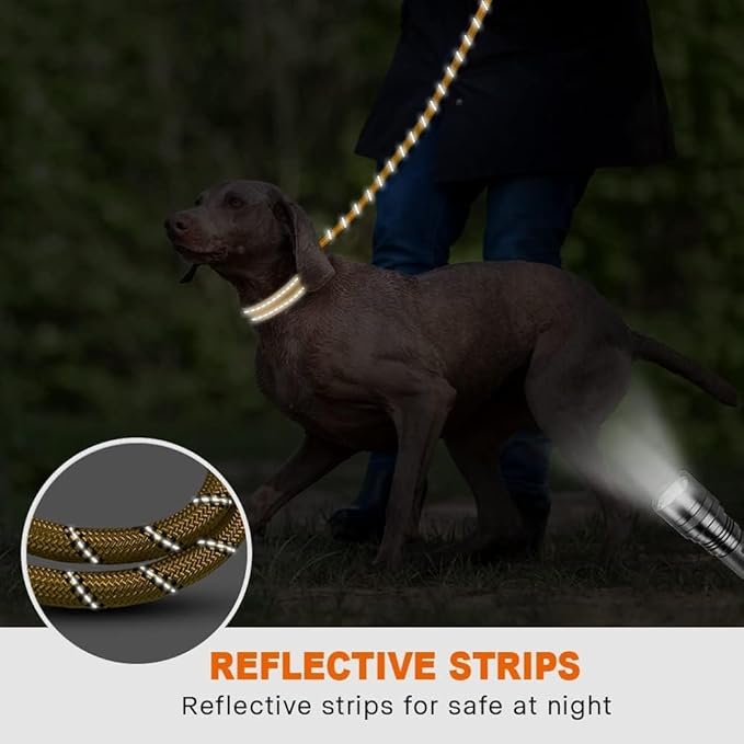 Taglory Rope Dog Leash 4 FT with Comfortable Padded Handle, Highly Reflective Threads Leash for Medium Large Dogs, 1/2 inch, Yellow