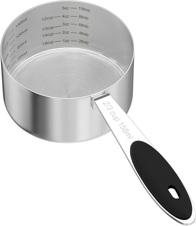 1PCS 2/3CUP(158ml) Dog Cat Food Scoop, Stainless Steel Measuring Cup, Metal Pet Scooper with Inner Precision Scale Measurement