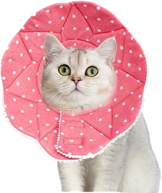 Soft Recovery Cone for Cats, Adjustable Post-Surgery Protective Collar, Comfortable Elizabethan Collar for Cats, Kittens, and Puppies to Prevent Wound Licking, E-Collar (美/首巻/粉/M)