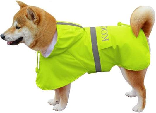 Dog Raincoat Apparel Poncho Waterproof Dog Clothes Pet Raincoat Jacket for Small to Medium Sized Dogs (Fluor-Yellow,2XL)