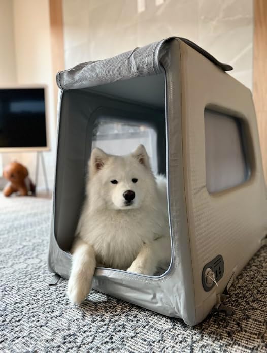 Diggs Enventur Large Inflatable Travel Dog Crate – Ultra-Light & Portable Dog Crate – Puncture-Resistant, Waterproof, Compact – Safe, Durable for Adventures & Travel - 40”L x 24”W x 30”H (Grey)