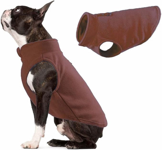 JACKO & CO - Fleece Vest Dog Sweater with Leash Ring - Soft, Warm & Lightweight Pullover Coat for Small & Medium Dogs, Puppies & Cats - Cozy Fall/Winter/Spring Pet Jacket (Chocolate Brown, M (6-10lbs)