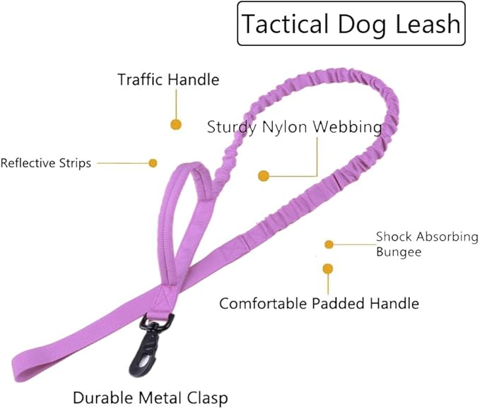 Tactical Dog Collar and Leash Set Tactical Dog Collar with Handle Bungee Leash Adjustable Military Training Nylon Collar Dog Training Collar Leash Set with Control Handleand Metal Buckle（Purple M