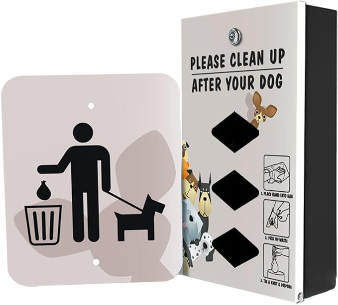 DISPENSE-ART™ collection "Peek A Pup" - Custom UV printed design on rust-proof aluminum starter dog waste station/roll bag system - Includes 400 dog waste bags & 10x12 Sign