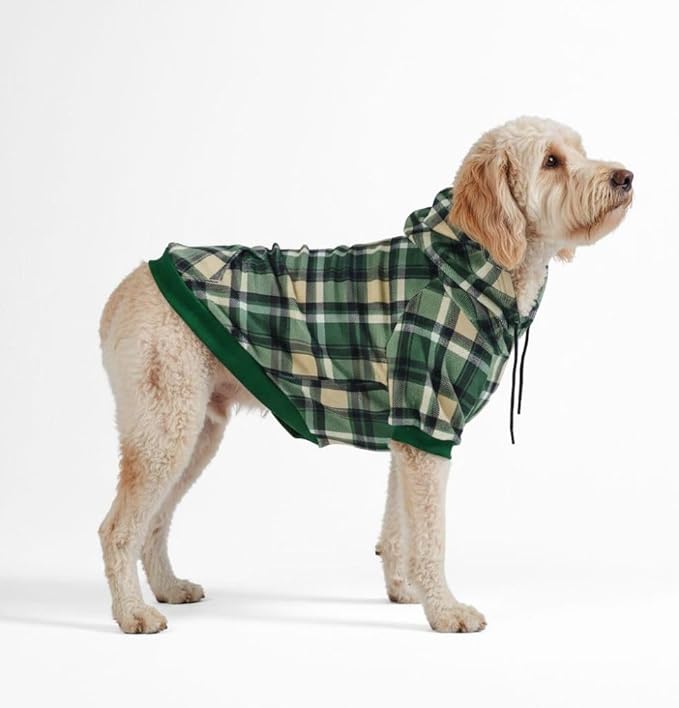Spark Paws Dog Hoodie – Premium Dog Sweater for Small, Medium, and Large Dogs | Warm Outfits for French Bulldogs, Pitbull, Puppy, Winter Jacket Alternative - Green Plaid - 2XL