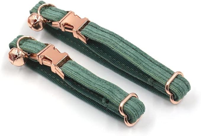 Cute Custom Cat Collar with Bells & Name Tag, Personalized Cat Collars for Girl & Boy Cats, Kitten Collar with Bell (Green-Striped)