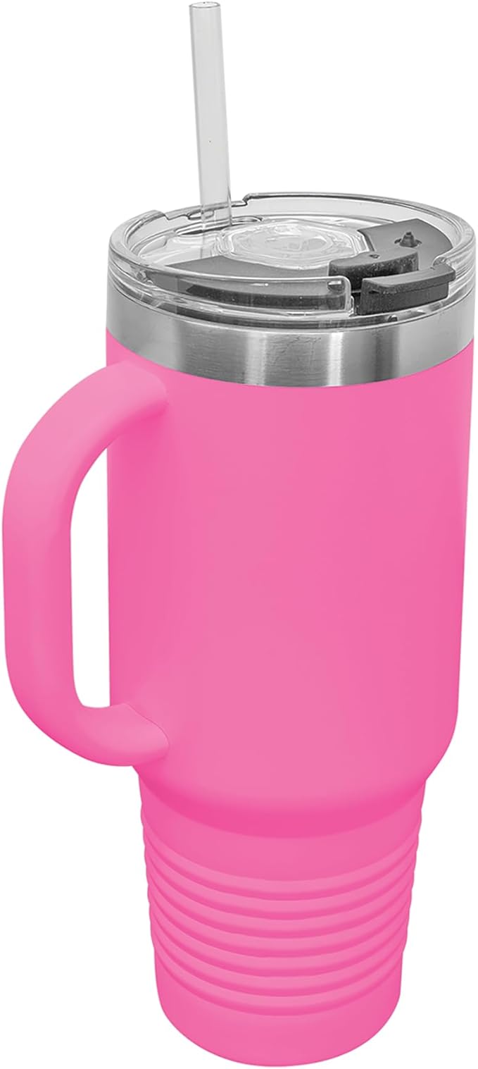 LaserGram 40oz Vacuum Insulated Travel Mug with Handle, Chihuahua Dog, Personalized Engraving Included (Pink)