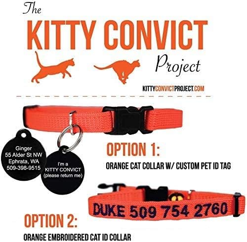 Kitty Convict Personalized Cat ID Collars (Orange, Embroidered Cat ID Collar)