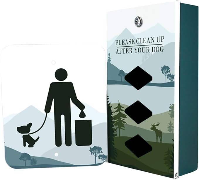 DISPENSE-ART™ collection "Mountain Landscape" - Custom UV printed design on rust-proof aluminum starter dog waste station/roll bag system - Includes 400 dog waste bags & 10x12 Sign
